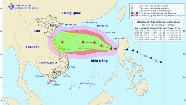 Bão số 8 cách quần đảo Hoàng Sa khoảng 680km, giật cấp 10