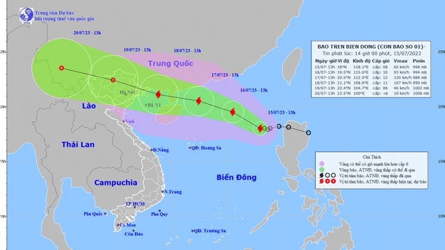 Bão số 1 giật cấp 10 di chuyển theo hướng Tây Tây Bắc, biển động mạnh