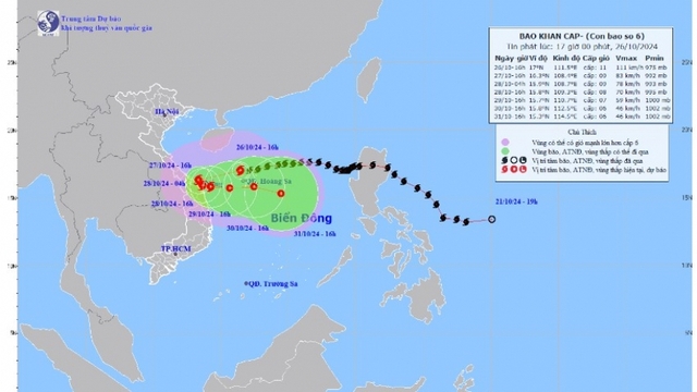 Bão số 6 đang tiến vào Đà Nẵng, gây mưa to nhiều nơi vào tối nay (26/10)