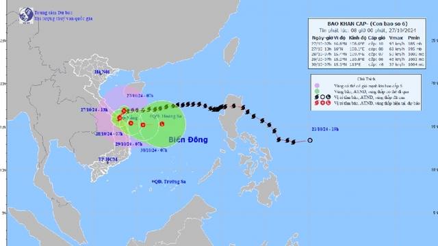 Bão số 6 sẽ chuyển hướng, gây mưa lớn từ Quảng Bình đến Đà Nẵng