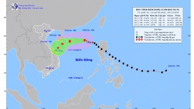 Bão số 9 mạnh cấp 11, giật cấp 14, cách quần đảo Hoàng Sa khoảng 480km