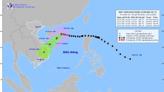 Bão số 7 cách quần đảo Hoàng Sa khoảng 335 km, giật cấp 17