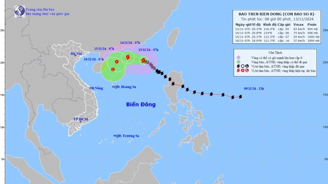 Bão số 8 giật cấp 11 đang vẫn đang trên khu vực Bắc Biển Đông