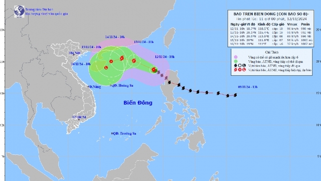 Tâm bão số 8 có sức gió mạnh nhất 102 km/h, giật cấp 12