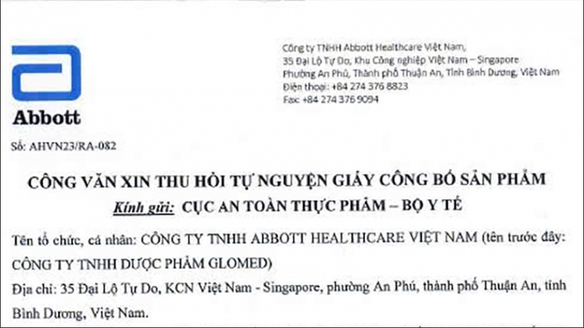 Lý do Abbott Healthcare Việt Nam chủ động thu hồi công bố sản phẩm