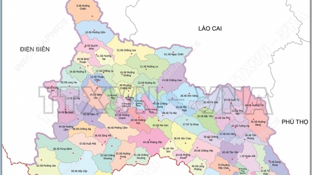 Bản đồ chi tiết 75 đơn vị hành chính cấp xã của Sơn La từ ngày 16/6/2025