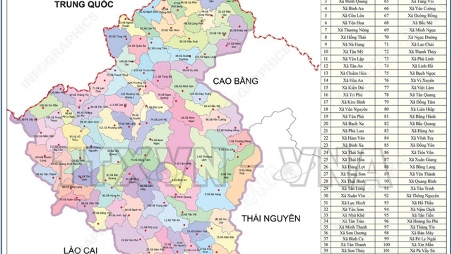 Bản đồ chi tiết 124 đơn vị hành chính cấp xã của Tuyên Quang từ ngày 16/6/2025