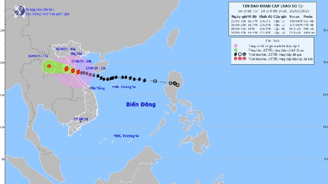 Bão số 5 trên vùng biển ven bờ Nghệ An-Hà Tĩnh, giật cấp 16