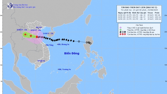 Tâm bão số 5 vẫn đang ở trên đất liền Nam Nghệ An - Bắc Hà Tĩnh