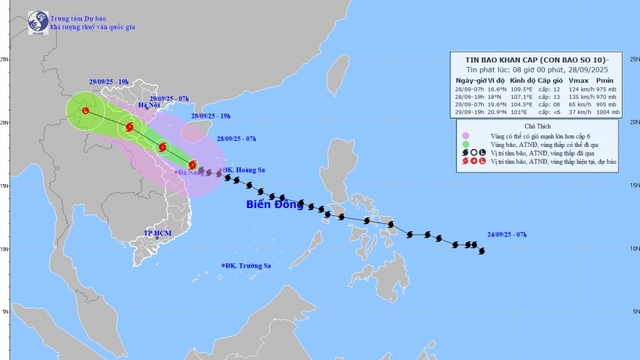 Bão số 10 ở vùng biển Quảng Trị – Đà Nẵng, gió mạnh cấp 12 giật cấp 15