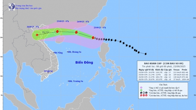 Siêu bão Ragasa vẫn giữ cường độ cấp 17, giật trên cấp 17 trong ngày hôm nay