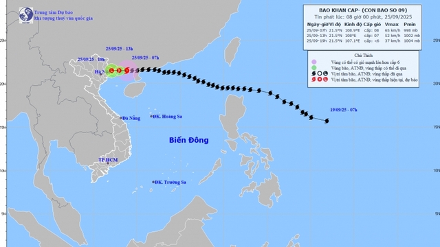 Bão số 9 cách Móng Cái (Quảng Ninh) khoảng 100km, nhiều nơi bắt đầu có mưa lớn