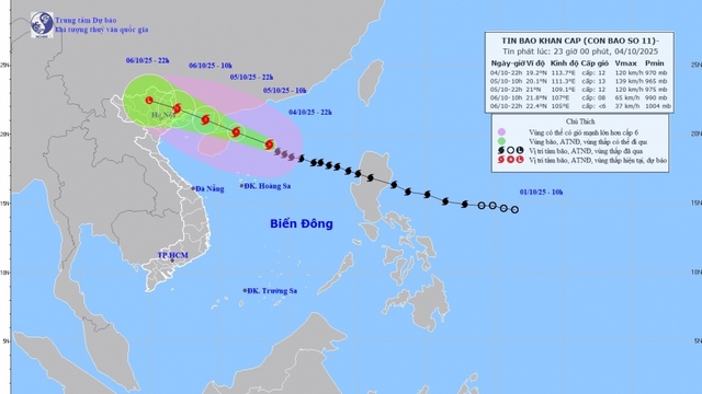 Bão số 11 dự báo đổ bộ Quảng Ninh (Việt Nam) - Quảng Tây (Trung Quốc)