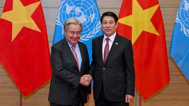 Chủ tịch nước Lương Cường chủ trì chiêu đãi trọng thể Tổng Thư ký Liên hợp quốc