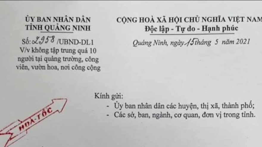 Quảng Ninh không được tập trung quá 10 người tại các khu vực công cộng