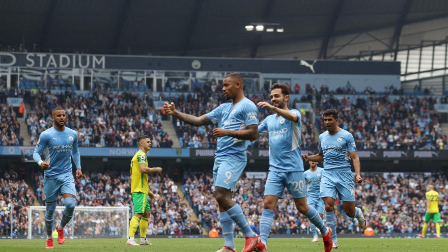Gabriel Jesus toả sáng, Man City thắng "5 sao" trước Norwich