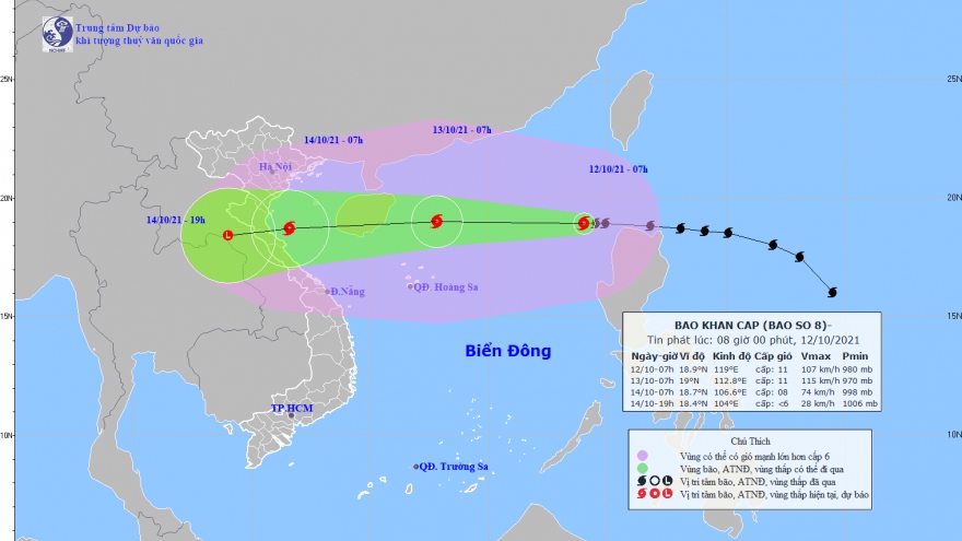 Bão số 8 có thể sẽ đổ bộ vào đất liền các tỉnh từ Thanh Hóa đến Quảng Bình