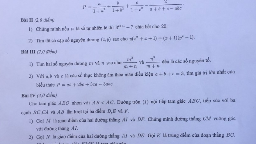 Đề thi chuyên Toán vào lớp 10 của Sở GD-ĐT Hà Nội năm 2022