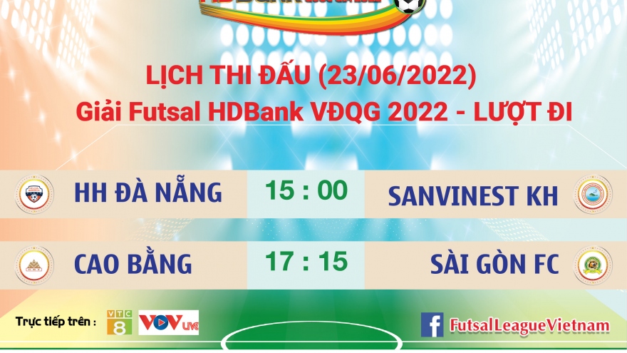 Lịch thi đấu Futsal HDBank VĐQG 2022 ngày 23/6