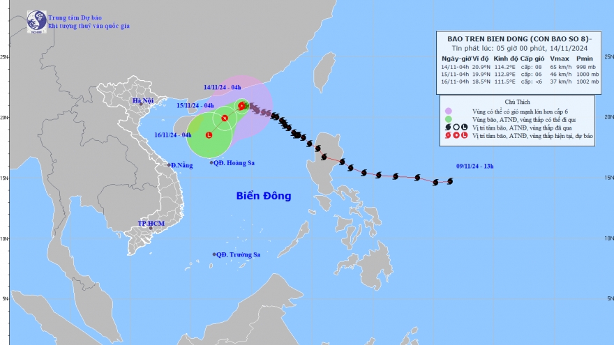 Bão số 8 trên Biển Đông có sức gió giật cấp 10