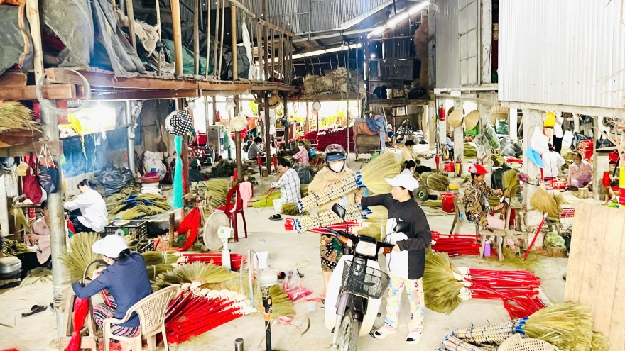 Làng chổi đót Chiêm Sơn tất bật vào vụ sản xuất Tết