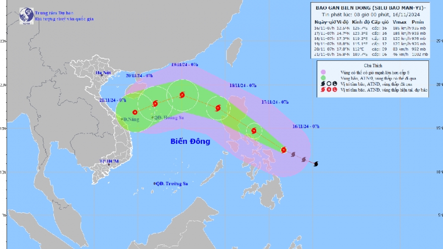 Xuất hiện bão Man-Yi gần Biển Đông mạnh lên thành siêu bão