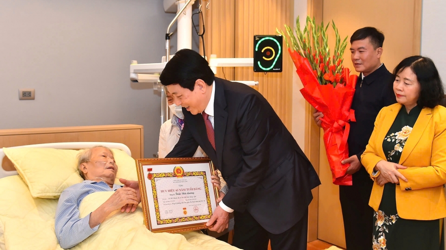 Nguyên Chủ tịch nước Trần Đức Lương nhận Huy hiệu 65 năm tuổi đảng