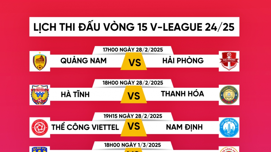 Lịch thi đấu và trực tiếp vòng 15 V-League 2024/2025: Đại chiến ở Mỹ Đình