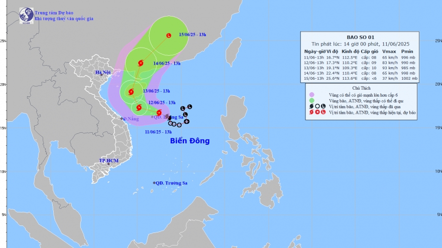 Dự đoán hai kịch bản về xu hướng di chuyển của cơn bão số 1