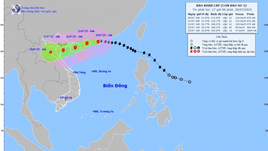 Bão số 3 mạnh cấp 12, giật cấp 15, ngày mai vào vịnh Bắc Bộ