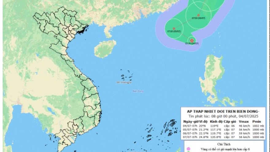Vùng áp thấp đã mạnh lên thành áp thấp nhiệt đới trên Biển Đông