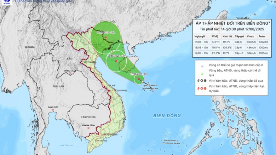Áp thấp nhiệt đới: Vịnh Bắc Bộ gió mạnh, biển động vào chiều tối nay (17/8)