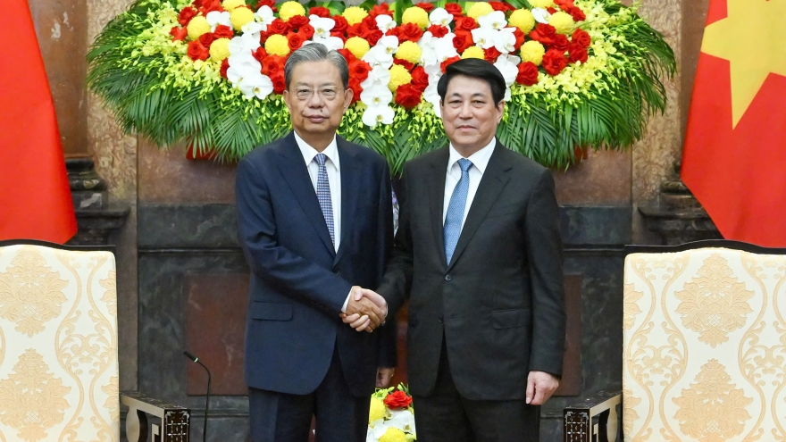 Chủ tịch nước Lương Cường tiếp Ủy viên trưởng Nhân đại toàn quốc Trung Quốc Triệu Lạc Tế