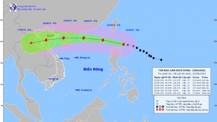 Siêu bão Ragasa sẽ vào Biển Đông tối nay (22/9), có thể đổ bộ đất liền Việt Nam vào 25/9