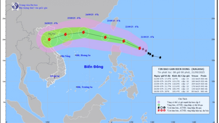 Bão RAGASA di chuyển theo hướng Tây Tây Bắc, giật cấp 17