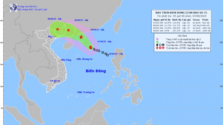 Bão số 7 giật cấp 11, di chuyển theo hướng Tây Tây Bắc