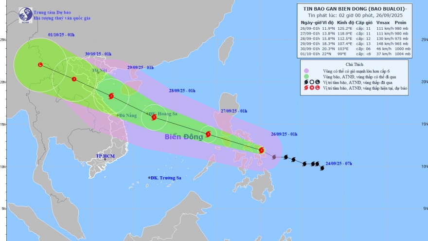 Bão Bualoi di chuyển nhanh, giật cấp 14 và sẽ tiếp tục mạnh lên