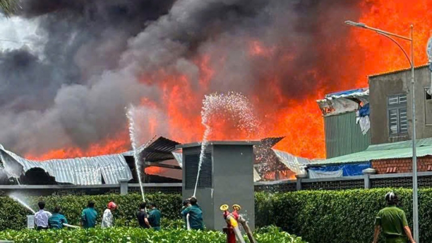 Cháy lớn nhà xưởng ở TP.HCM, khói đen bao trùm khu dân cư