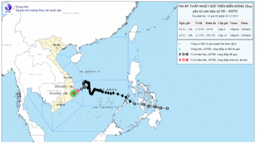 Áp thấp nhiệt đới trên vùng biển Đắk Lắk - Khánh Hòa gây mưa lớn trên diện rộng