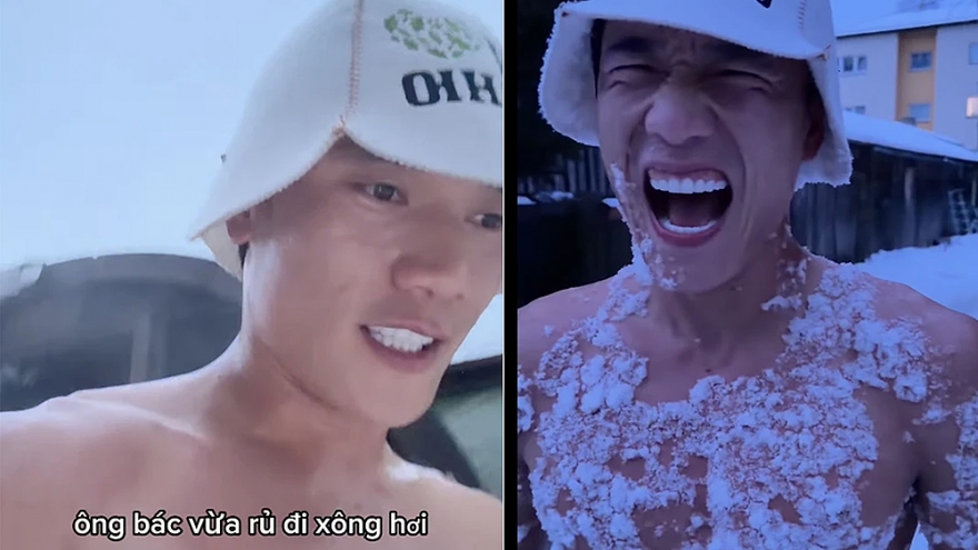 Sao Việt 9/3: Thủ môn Bùi Tiến Dũng cởi trần lộ body 6 múi “tắm tuyết” ở -6 độ C