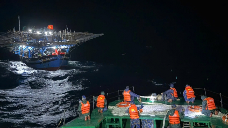 Hải quân Vùng 4 kịp thời cứu nạn tàu cá cùng 36 ngư dân Quảng Ngãi về bờ an toàn