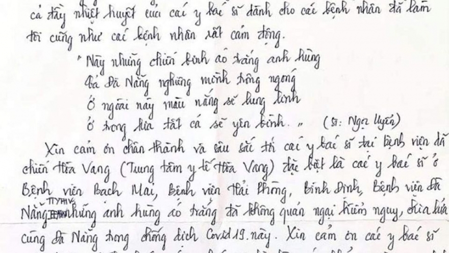 Bức thư xúc động của bệnh nhân khỏi Covid-19 gửi đội ngũ thầy thuốc