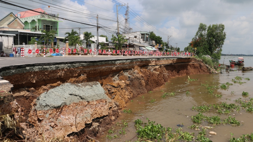 Xử lý khẩn cấp sạt lở bờ sông Hậu ở An Giang