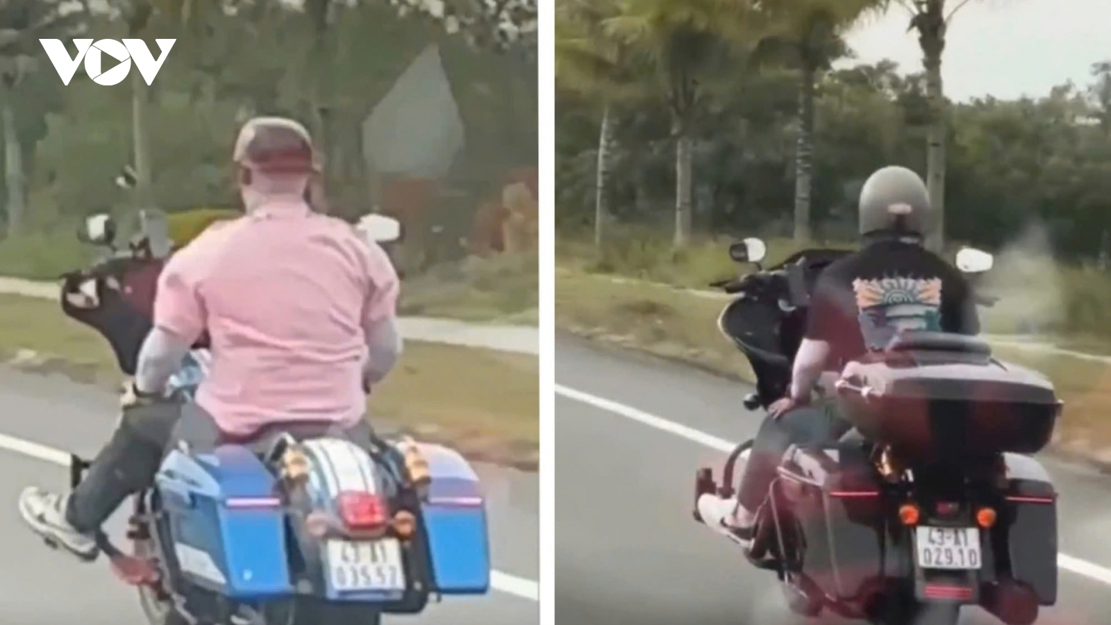 Phạt hành chính 2 người nước ngoài buông 2 tay khi lái mô tô tại Quảng Nam