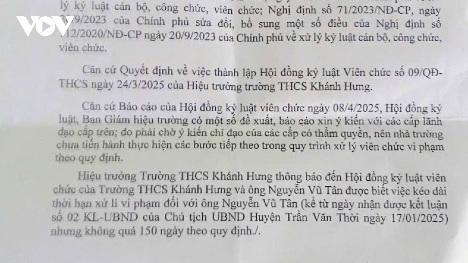 Chưa giải quyết xong phản ánh của giáo viên Trường Khánh Hưng