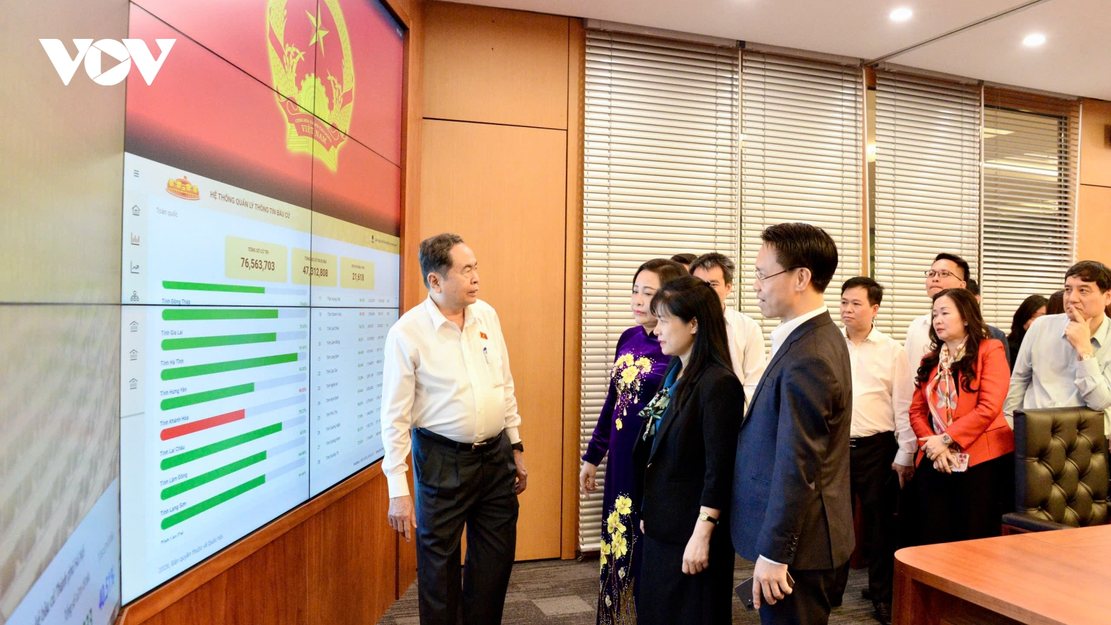 Chủ tịch Quốc hội thăm, động viên phóng viên, BTV tại Trung tâm Báo chí bầu cử