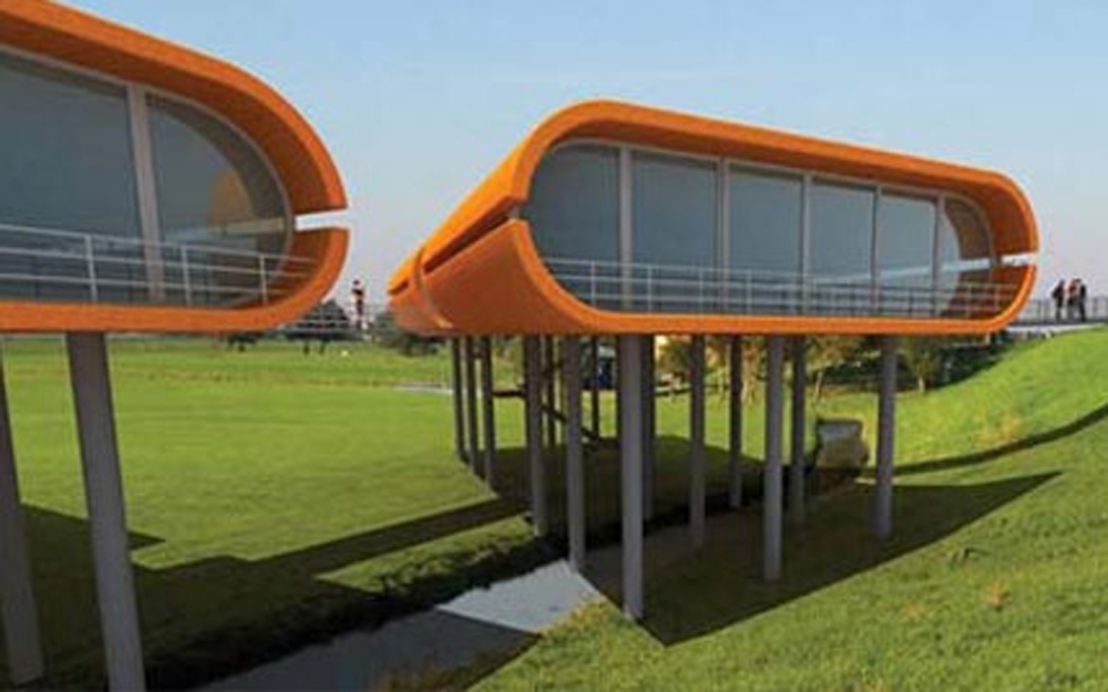 Nhà kính nổi bằng hệ thống nâng thủy lực. (Ảnh: inhabitat.com)