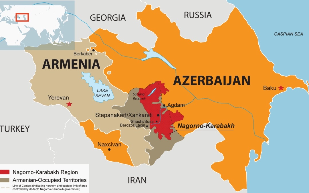 Bản đồ Armenia và Azerbaijan với vùng biên giới tiếp giáp với Iran, vào thời điểm trước cuộc chiến tranh Nagorno-Karabakh nổ ra vào ngày 27/9/2020. Ảnh: Drishtiias.
