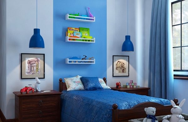 Một căn phòng ngủ hoàn hảo với thủ thuật bằng kệ treo tường.