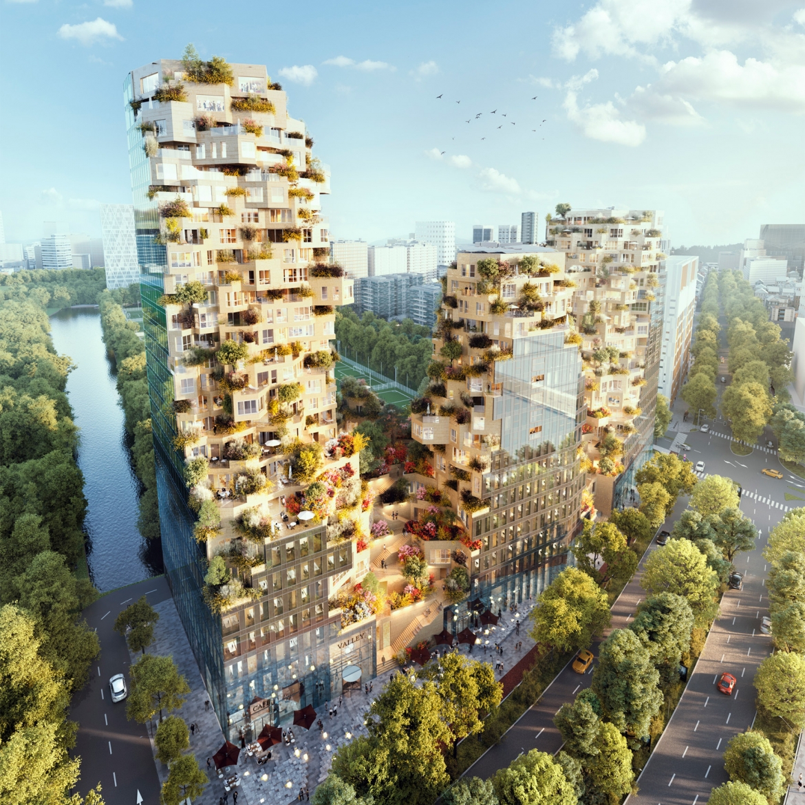  MVRDV lần đầu tiên công bố thiết kế tòa nhà cao tầng hỗn hợp ở Rotterdam vào năm 2015 và cuối cùng nó sẽ đi vào hoạt động năm 2021. Được đặt tên là Thung lũng, công trình bao gồm ba đỉnh núi, mỗi đỉnh đều có cây xanh và cửa sổ góc nhô ra từ mọi góc độ./.